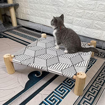 Pozico Cat/Dog Bed Hammock - Wooden Raised Indoor/Outdoor Beds - Breathable Mesh for Small Animals - White Diamond - Image 5
