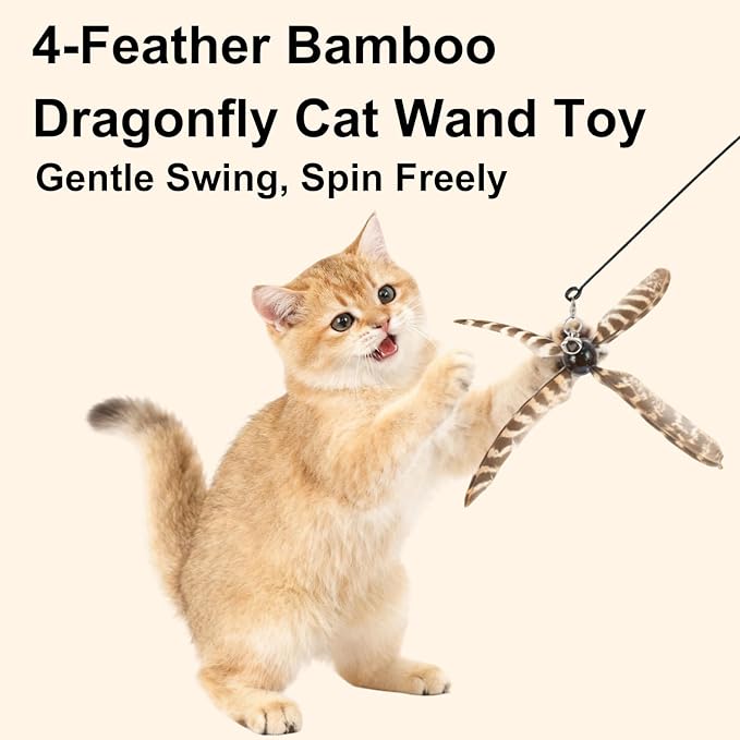 Cat Wand Toys Interactive for Indoor Cats, 4PC 4-Blade Feather Propeller Refills (Wild-Style Brown)