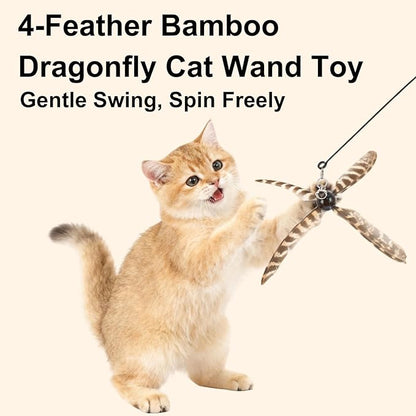 Cat Wand Toys Interactive for Indoor Cats, 4PC 4-Blade Feather Propeller Refills (Wild-Style Brown)