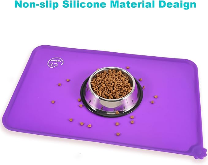 Silicone Waterproof Dog Cat Pet Feeding Mats, Non Slip, Easy Clean Pet Dog Cat Bowl Mats Placemat (18.5" x 11.5") Purple