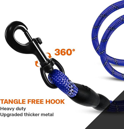 Taglory Rope Dog Leash 5 FT with Comfortable Padded Handle, Highly Reflective Threads Leash and Anti-Tangle Clip for Walking Medium Large Dogs, 1/2 inch, Navyblue