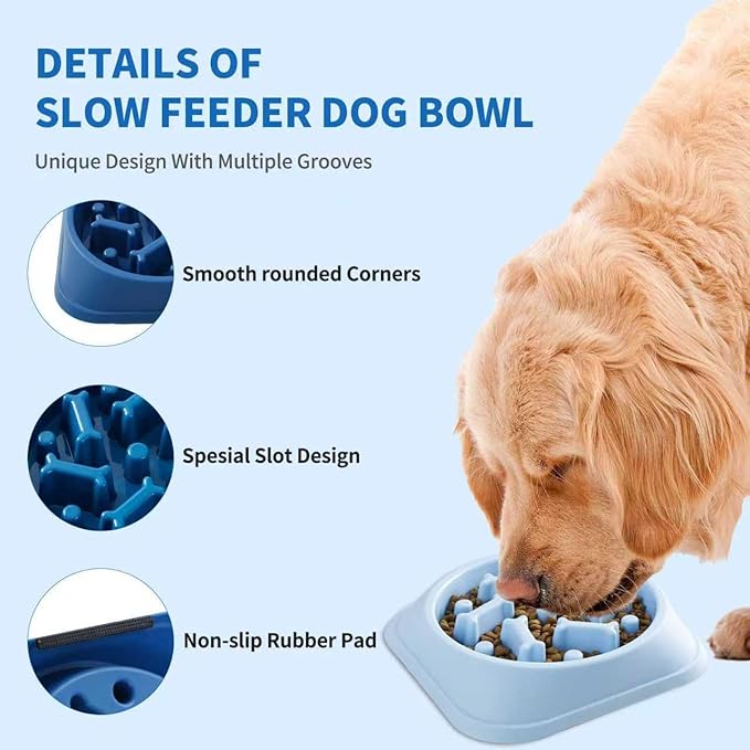 Slow Feeder Dog Bowls, Anti-Choking Puzzle Dog Food Bowls, Anti-Slip Interactive Feeding Slow Down Eating