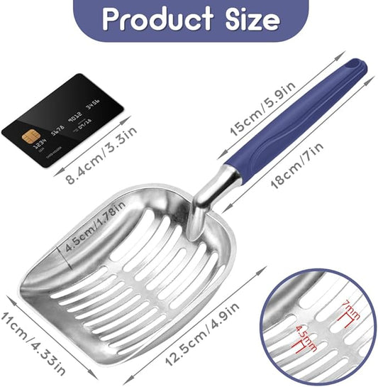 Cat Litter Scoop, Metal Cat Scooper, Plastic Handle Scoop, Sifting Shovel of Christmas– Heavy Duty Aluminum Alloy Litter Box Scoop with Deep Mesh, Design for Easy Waste Removal and Cleaning(Dark Blue)