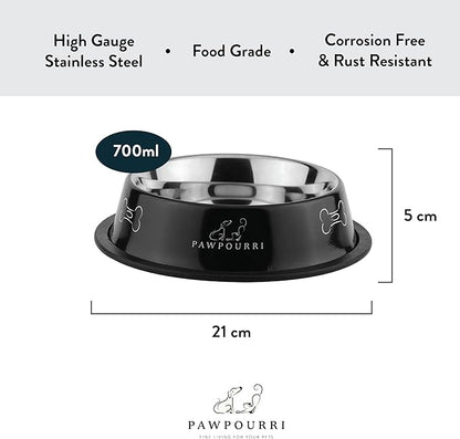 2 Pack Stainless Steel Dog Bowls – 23.6 fl oz Anti-Skid Food & Water Bowls for Small Dogs, Puppies & Cats | Dog Food & Water Bowl | Dog Feeding Bowl (Black & Grey)