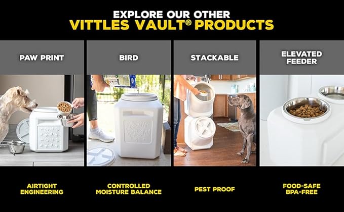 Vittles Vault Traditional Pet Food Storage Container For Dog Kibbles/Bird Seed/Oatmeal/Rice/Flour/Cereal, BPA Free Plastic, Sealed Airtight For Cat Food, Up To 30 lb, Made in USA, With Scoop, Gray