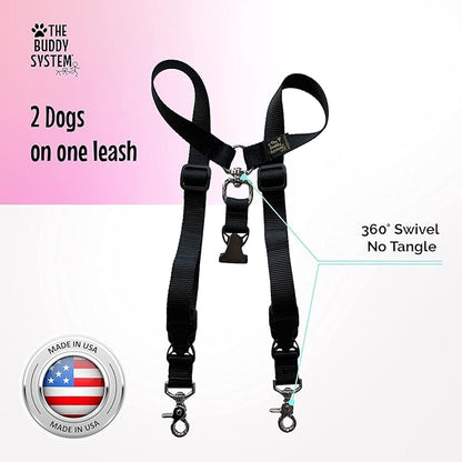 The Buddy System Accessories for Our Dog Leashes Made in USA (Double Buddy, Regular Dog Black)