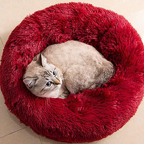 Cat Beds for Indoor Cats - Cat Bed Washable 24 inches, Dog Beds for Small Medium Dogs, Anti Anxiety Round Fluffy Plush Faux Fur Cat Bed, Thick Bottom (Red, Large 24" L x 24" W) by Unknown