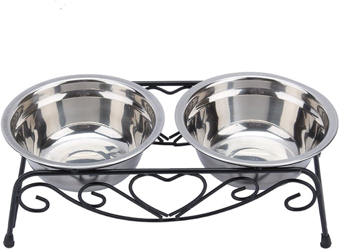 HURRISE Stainless Steel Dog Bowls, Set of 2, Double and Food Bowls, Non-Slip Resin Station, for Small-Medium Dogs and Cats
