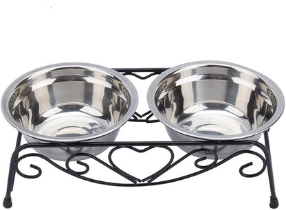 HURRISE Stainless Steel Dog Bowls, Set of 2, Double and Food Bowls, Non-Slip Resin Station, for Small-Medium Dogs and Cats