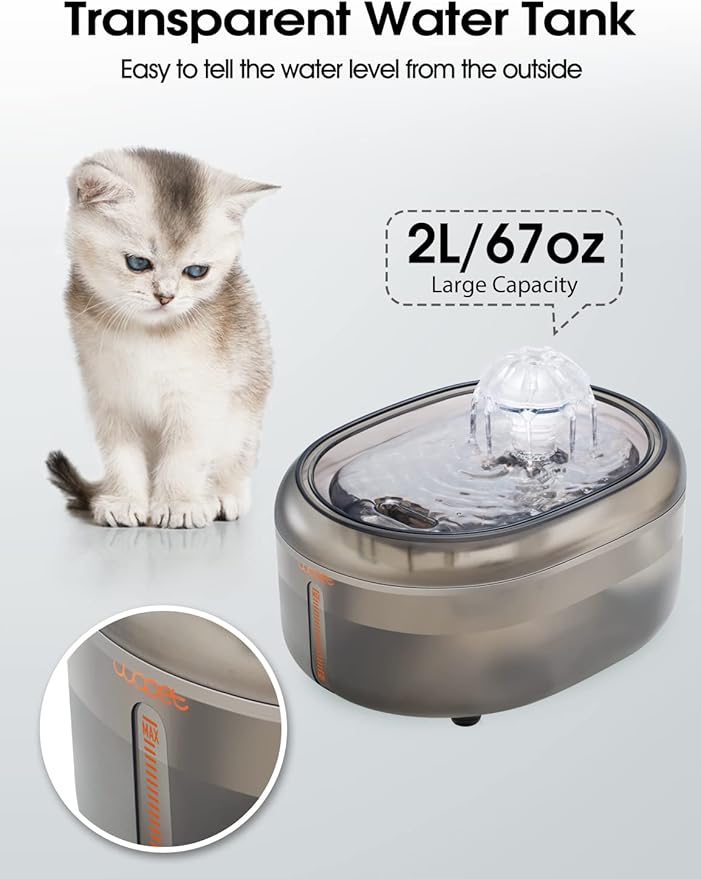 WOPET Cat Water Fountain, 67oz/2L Automatic Pet Water Dispenser for Cats & Small Dogs, Ultra Quiet Sleep-Friendly Pump, BPA-Free, 2 Flow Modes, Visible Water Level, 3-Stage Filtration