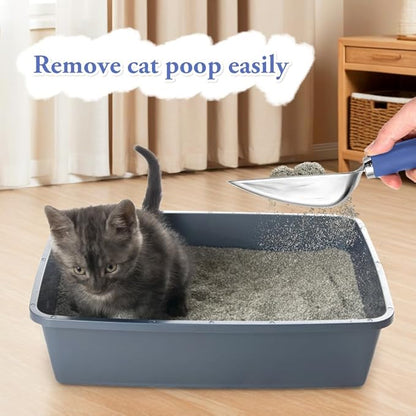 Cat Litter Scoop - Metal Cat Litter Scoop - Stainless Steel Scoop for Cats - Sturdy Metal Mesh - Rubber Handle - Easy to Clean, Suitable for Cat Litter Boxes (Blue)