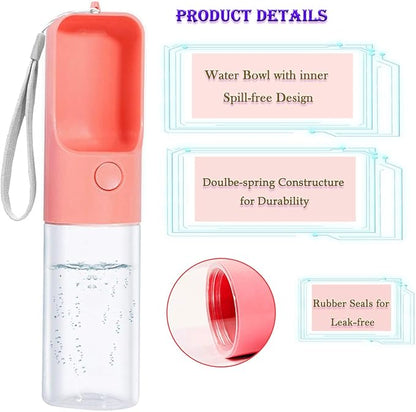 Sofunii Dog Water Bottle for Walking, Portable Pet Travel Water Drink Cup Mug Dish Bowl Dispenser, Made of Food-Grade Material Leak Proof & BPA-Free - 15oz Capacity (Blue&Pink&Green) (Pink) …