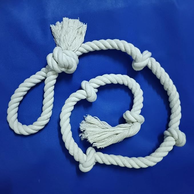Heavy-Duty 51" White Cotton Rope Dog Toy – 6-Knot Tug & Dental Chew with Loop – Durable, Washable, Natural & Safe for Medium & Large Dogs – Indoor & Outdoor Play