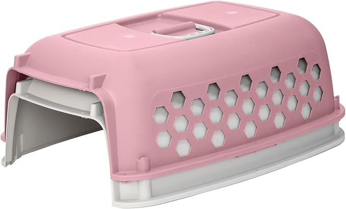 26" Plastic Portable Dog Kennel, Pink – Lightweight Travel Crate for Medium Dogs Cat, Durable & Ventilated, Indoor/Outdoor Use