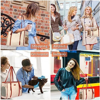 Lasaviin Fashion Dog Purse Pet Carrier Leather Bag for Small Dogs Cats Puppy, Portable Tote Bag Airline Approved Soft-Sided Carriers (Beign) - Image 5