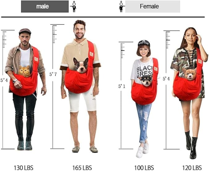 Tomkas Small Dog Cat Sling Carrier Puppy Purse Travel Wrap Soft Crossbody Pet Bag (Red, M - Zip Pocket & Classic Strap)