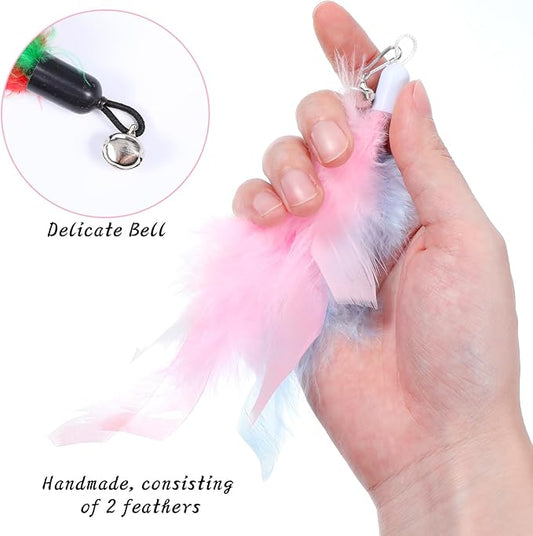 12 Pack Cat Wand Refill Cat Feather Toys Refills with Bells Feathers Toy Natural Feather Replacement for Exercise Play Vibrant Wand Attachments Safe Cats Toy Accessories for Bored Indoor