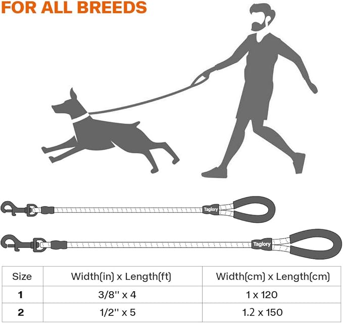 Taglory Rope Dog Leash 5 FT with Comfortable Padded Handle, Highly Reflective Threads Leash and Anti-Tangle Clip for Walking Medium Large Dogs, 1/2 inch, Orange