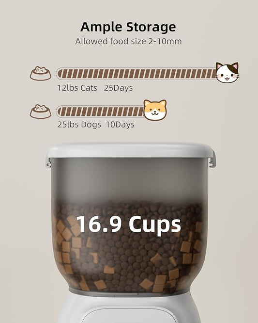 Automatic Cat Feeder, 4L Pet Food Dispenser for Cats and Small Dogs Up to 15 Portions 6 Meals Per Day