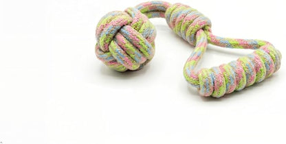 Tug of War Dog Toy 12 Inch Eco Cotton Interactive Dog Rope Toy with Grip Handle & Rope Tug Ball with Natural, Non-Toxic Dyes Tug Toy for Medium & Small Dogs (Rainbow)