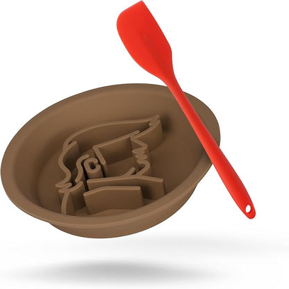 Dog Slow Feeder Brown Bowl Dog'nald Trump Design - 2026 Edition - Premium Food Grade Silicone - Interactive Slow Feeder & Lick Mat - Dishwasher Safe - Anti-Slip - Fun & Engaging Design for Dogs