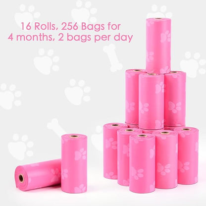 Poop Bags Rolls 256 Count - 9x13 Inches Pink Thickened Leakproof Lavender scent Poo Bags for Dogs, Eco-Friendly Pet Waste Bags for Walking,Travel,Home.