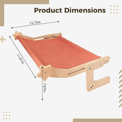 Cat Hammock for Small Cats, S Size Pink Cat Bed with Solid Wood Frame, No Drill Design, 15.7 x 11.8 x 7.9 in Adjustable Kitten Window Perch