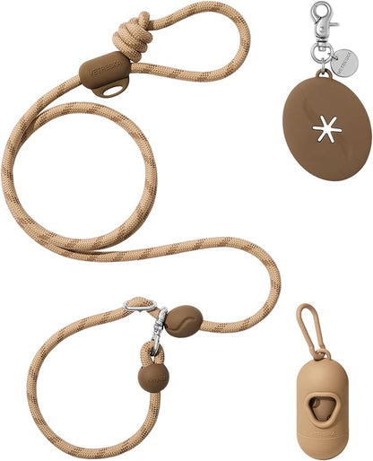 VETRESKA Hands-Free Dog Leash, 8FT Adjustable Rope Leash for Medium Large Dogs, Waist/Crossbody Slip Lead Leashes for Walking, No Pull Dog Leashes with Bag Dispenser, Clip, 3 in 1 Walk Kit (Coffee)