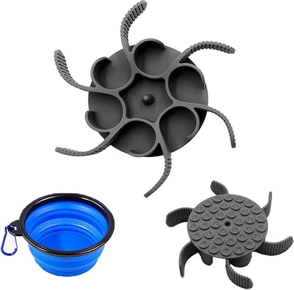 Dog Slow Feeder Bowls - Silicone Spiral&Dog Bowl pet Folding,Suitable for Large,Medium and Small Dogs to eat,pet Food Feeder Inserted to Slow Down Speed，with pet Collapsible Bowls (Blue)