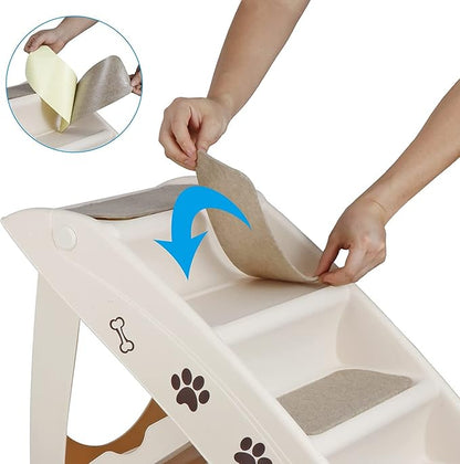 LEMY Non-Slip Foldable Steps Stairs for Dogs and Cats, 4-Step Portable Indoor Outdoor Pet Steps Ramp for Bed, Couch, Car, Tan