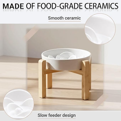 Petygooing 8.66 in Dog Bowl Ceramic Slow Feeder for Medium Large Dogs,Elevated/Raised Slow Feeding Dog Food Water Dish Heavy Weighted,Puzzle Eating Bowl Modern Maze (White, 8.66in)