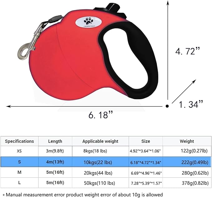 13 ft Retractable Dog Leash for Large Dogs up to 26 lbs,Tangle-Free Nylon Tape,Red Dan S