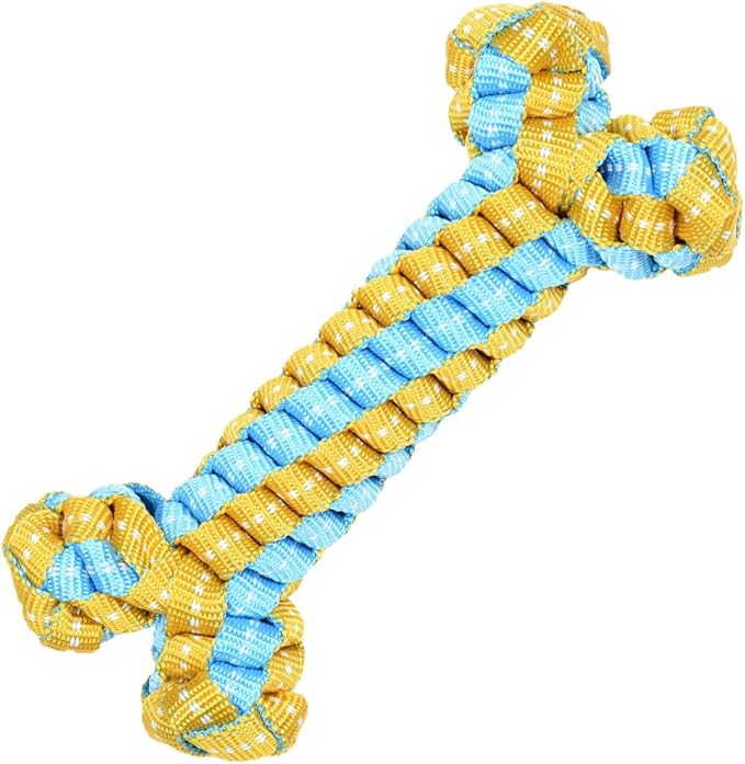 Knot Rope Dog Bone Toy - Glow in The Dark Interactive Dog Chew Toy, Pet Teeth Cleaning Dental Toy for Small, Medium, and Large Dogs - Durable Material, 8.6 inches