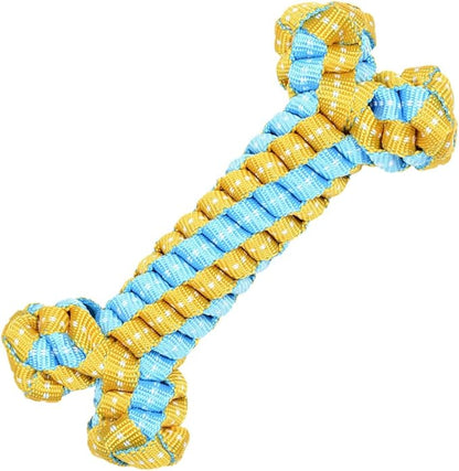 Knot Rope Dog Bone Toy - Glow in The Dark Interactive Dog Chew Toy, Pet Teeth Cleaning Dental Toy for Small, Medium, and Large Dogs - Durable Material, 8.6 inches