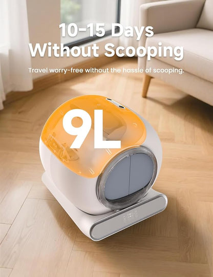 Self Cleaning Litter Box, Integrated Safety Automatic Cat Litter Box Self Cleaning 65L+9L for Multiple Cats, App Control, Odor Removal, Includes Mat & Liner (3 Rolls) - White