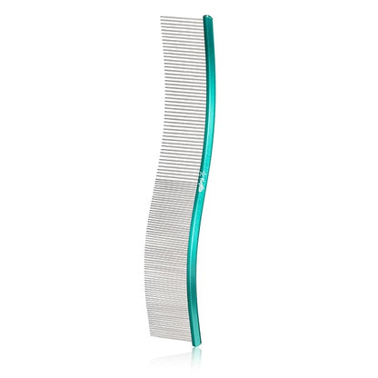 Pet Comb Stainless Steel Comb for Dogs Cats Pet Hair Comb for Grooming Curved with Rounded and Smooth Ends Stainless Steel Teeth Tools for Remove Tangles and Knots (GREEN)