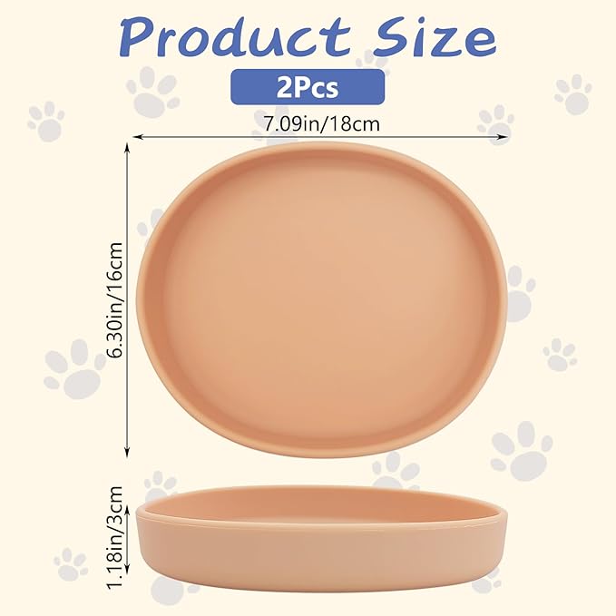 Fhiny 2 PCS Silicone Cat Food Bowls Shallow Dog Bowl 7" Non-Slip Pet Feeding Dishes for Dry and Wet Food Whisker Fatigue Cat Plates for Kitten Puppy and Small Pets (Orange)