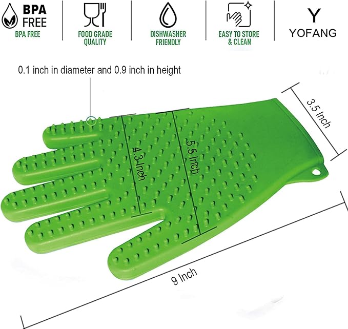 YOFANG Double-Side Pet Hair Removal Gloves for Dogs & Cats,Cat Bite-Proof Gloves Massage and Feeding,4-in-1 Deep Cleaning and Deshedding Brush & Washing Mitt,Suit for Short/Long Hair Pets, (Green)