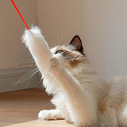 plplaaoo Interactive Cat Plush Teaser Wand for Indoor Play - Bite Resistant Flexible Soft Plush Cat Wand Toy for Kitten Training & Exercise,Funny Stick for Cats(White)
