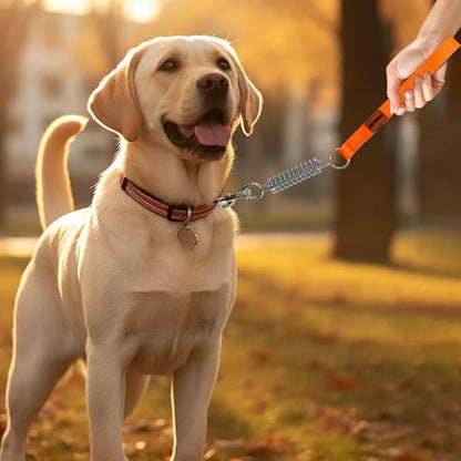 Heavy Duty Dog Leash, Chew Proof Metal Leash for Large Dogs (Up to 250lbs), WireRope Dog Leashes with Soft Silicone Grip (Orange Short, 18IN)