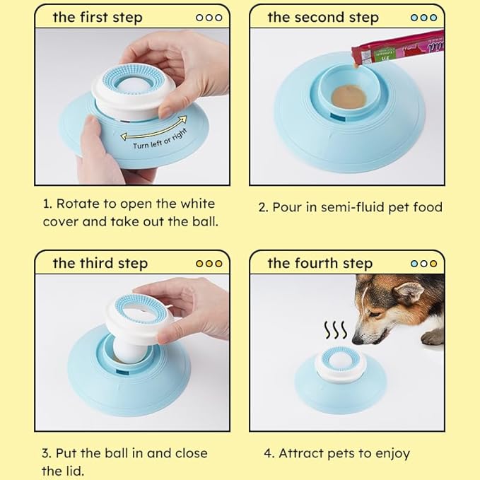 Dog Cat Lick Sphere Slow Feeder for Liquid Food & Peanut Butter,Interactive Licksphere for Dogs Anxiety Relief,Non-Slip Licking Bowl Enrichment Toys to Healthy Diet Food Container for Dog Cats(Yellow)