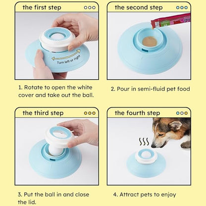 Dog Cat Lick Sphere Slow Feeder for Liquid Food & Peanut Butter,Interactive Licksphere for Dogs Anxiety Relief,Non-Slip Licking Bowl Enrichment Toys to Healthy Diet Food Container for Dog Cats(Yellow)