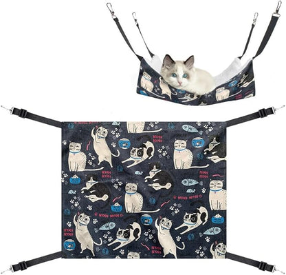 WIRESTER Reversible Cat Hanging Hammock 22.8 x 18.9 Inch, Pet Cage Hammock Bed with Adjustable Straps, Soft Sleeping Hammock for Cat, Ferret, Puppy Dog, Rabbit, Small Animals - Cat Stuffs Pink Blue