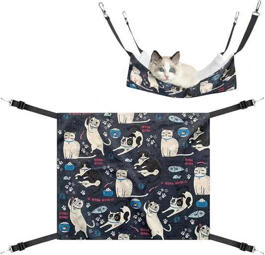 WIRESTER Reversible Cat Hanging Hammock 22.8 x 18.9 Inch, Pet Cage Hammock Bed with Adjustable Straps, Soft Sleeping Hammock for Cat, Ferret, Puppy Dog, Rabbit, Small Animals - Cat Stuffs Pink Blue