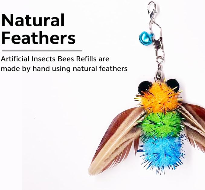 Cat Feather Toys,6 Pcs Coloful Artificial Insects Bees Refills,Cat Wand Attachment Toys for Kitten Cats Wand(6Pcs Bees