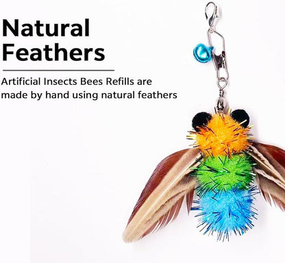 Cat Feather Toys,6 Pcs Coloful Artificial Insects Bees Refills,Cat Wand Attachment Toys for Kitten Cats Wand(6Pcs Bees