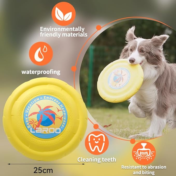 LaRoo Dog Flying Disc,Flying Plate 24cm Bite Resistant Floating Interactive Tossing Toys,Chew Toy for Training Summer Party Outdoor Playing Puppy Medium Large Dogs Birthday