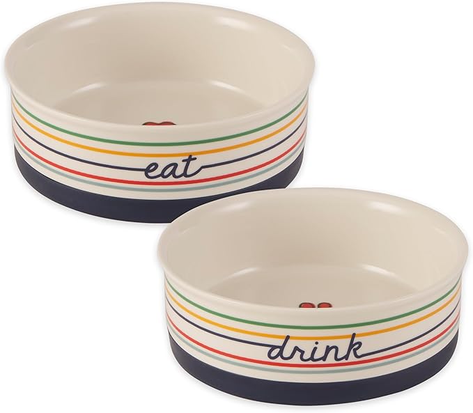 Bone Dry Ceramic Food Bowls, Non-Slip & Dishwasher Safe, Medium Set, 6x2 Eat/Drink