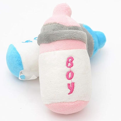 1Pcs Light Blue Funny Chewing Pet Toy, Cat Cute Baby Bottle Design Bite Squeaky Sound Plush Molar Toy，Dog Squeak Toys,Crunch and Play Bottle Dog Toy