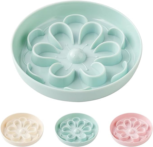 Slow Feeder Cat Food Bowl - Melamine Slow Eating Bowl for Dry & Wet Food - Cute Blossom Maze Cat Dish - Healthy Feeding, Whisker Friendly, Dishwasher Safe - 6.3''W x 1.1''H